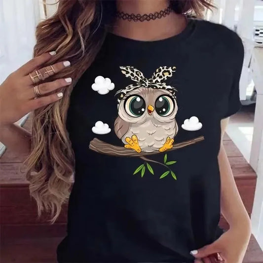Kawaii Cartoon Owl Print T Shirt