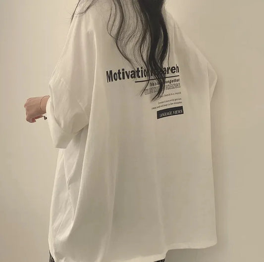 Woman Oversize Half Sleeve Loose Fitting Cotton T-shirt