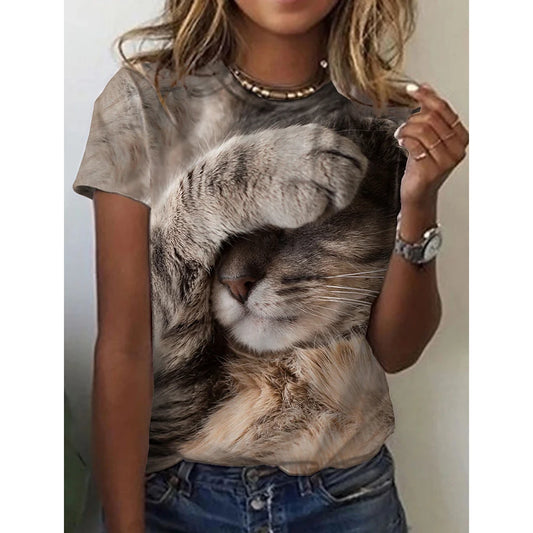 3D Kawaii Cat Print Short Sleeve T Shirt