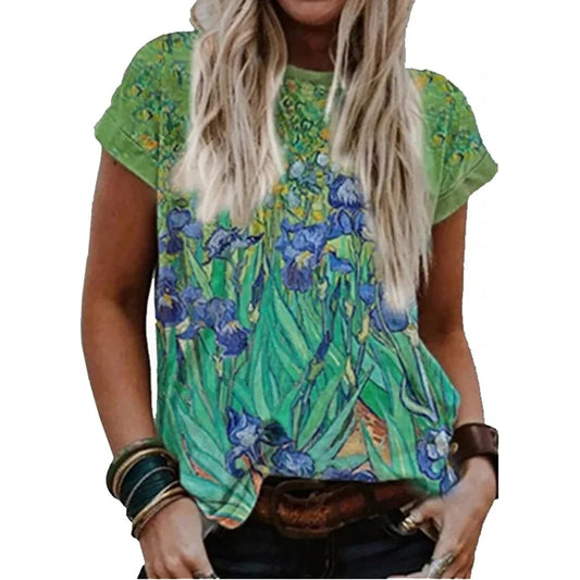 Women's  3D Floral Oil Painting T-shirt