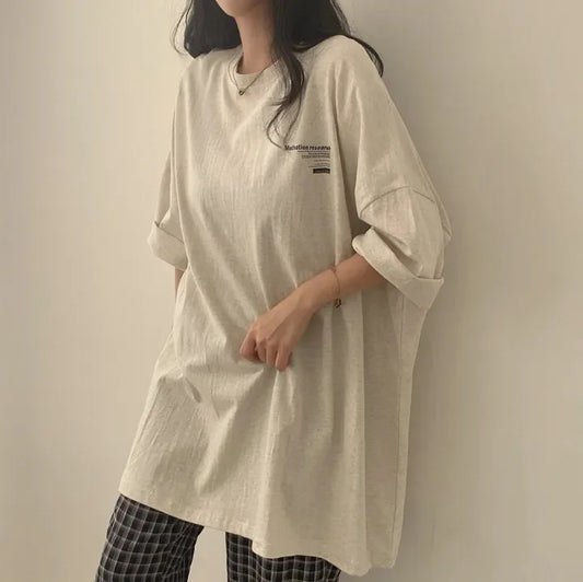 Woman Oversize Half Sleeve Loose Fitting Cotton T-shirt